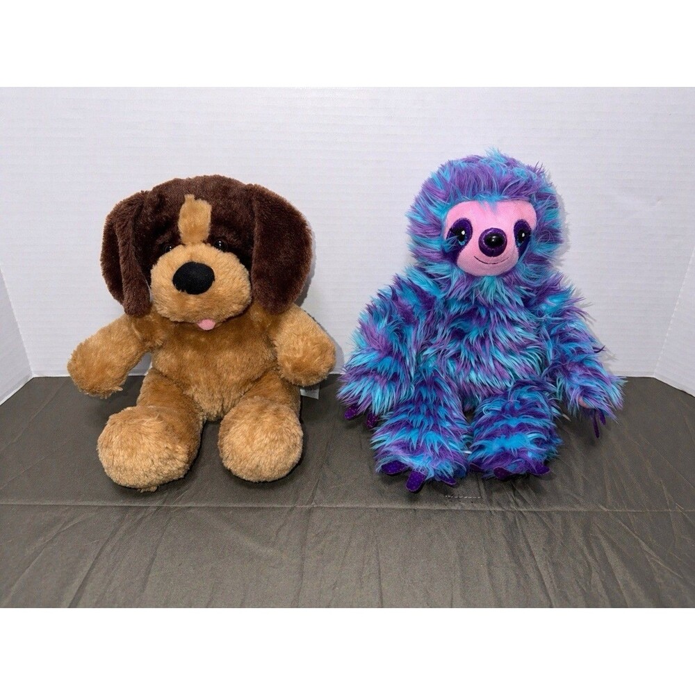 EUC Build A Bear Plush Lot Puppy Dog & Colorful Sloth Stuffed Animal Bundle BAB